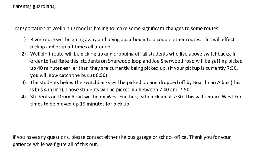Major changes in Bus routes & times